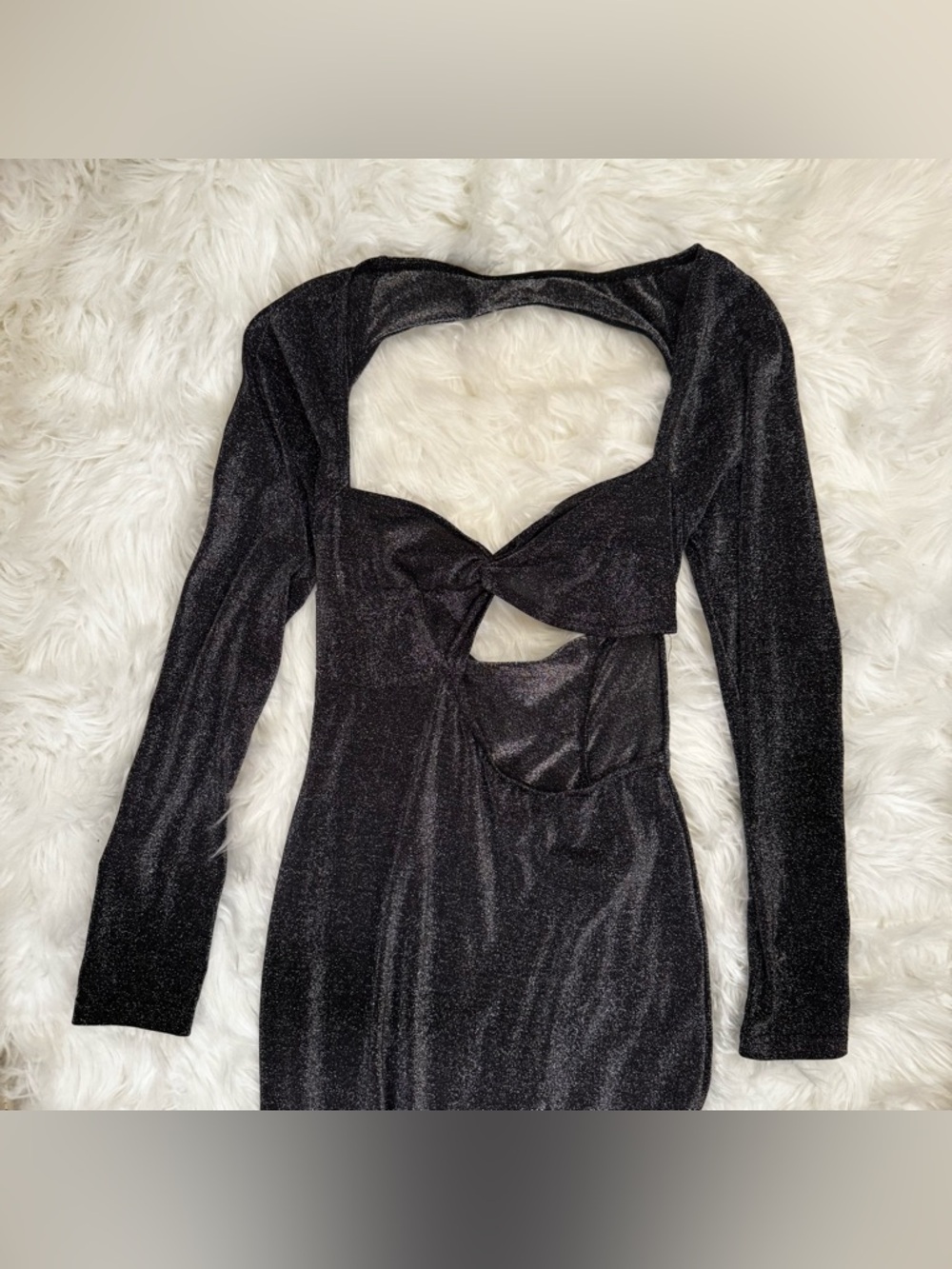 SHEIN Black Silver Shimmer Cutout Asymmetrical Mini Dress Size M - Picture 3 of 6